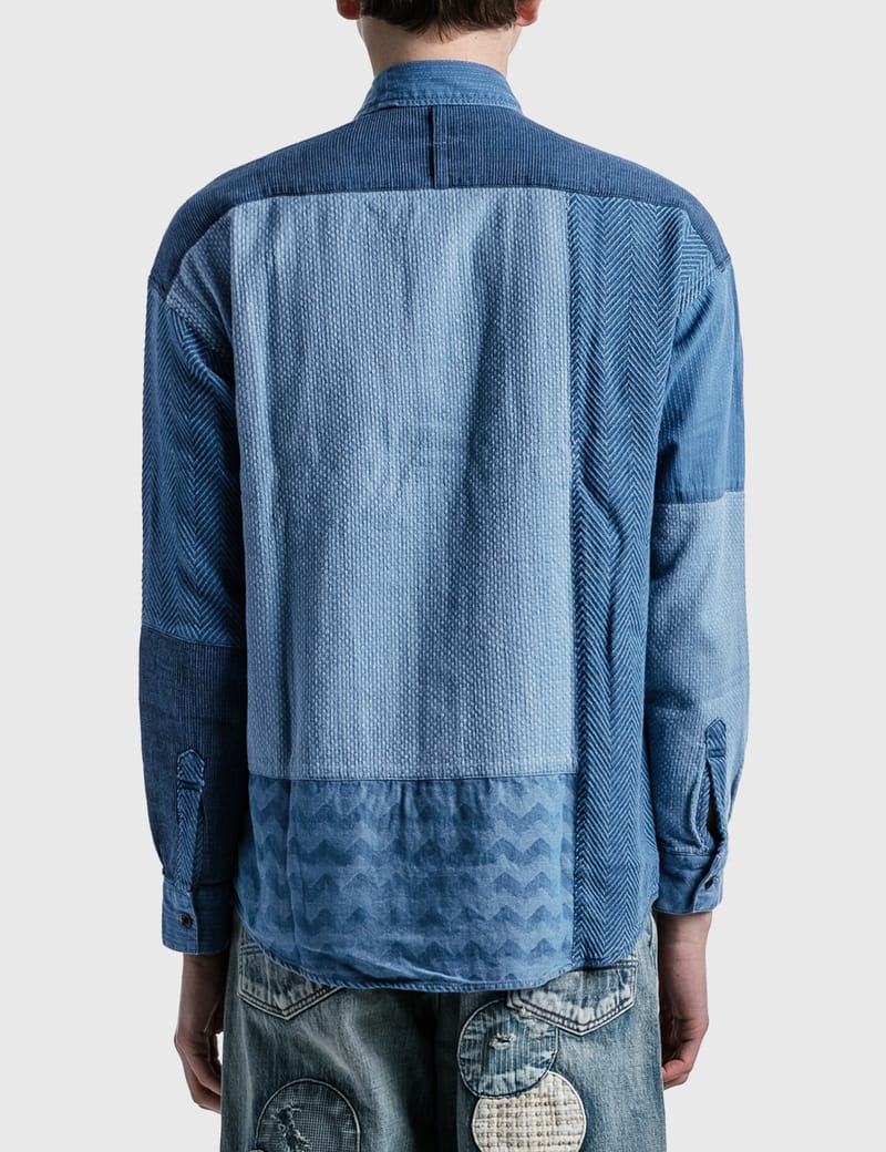 Fdmtl 3 Year Wash Boro Patchwork Shirt In Blue | ModeSens