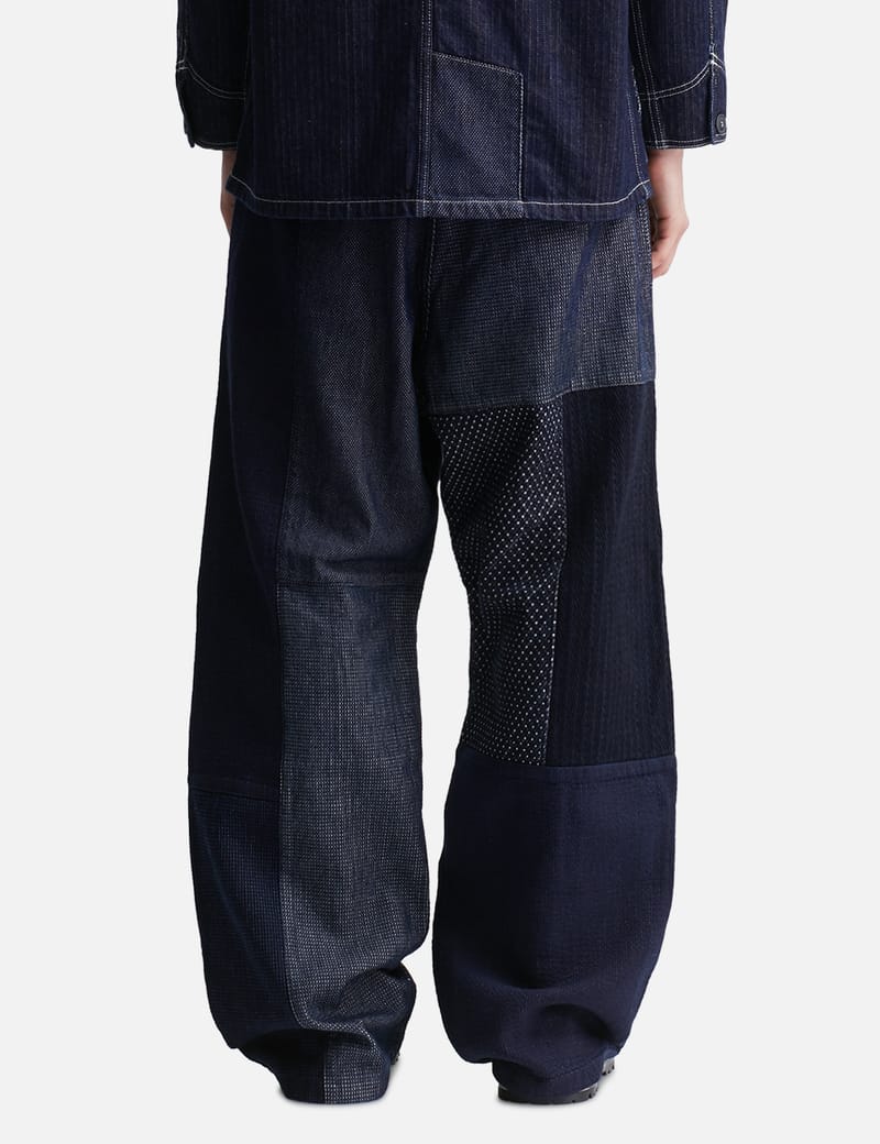 FDMTL Patchwork Wide Pants Rinse - Wide-leg indigo patchwork pants