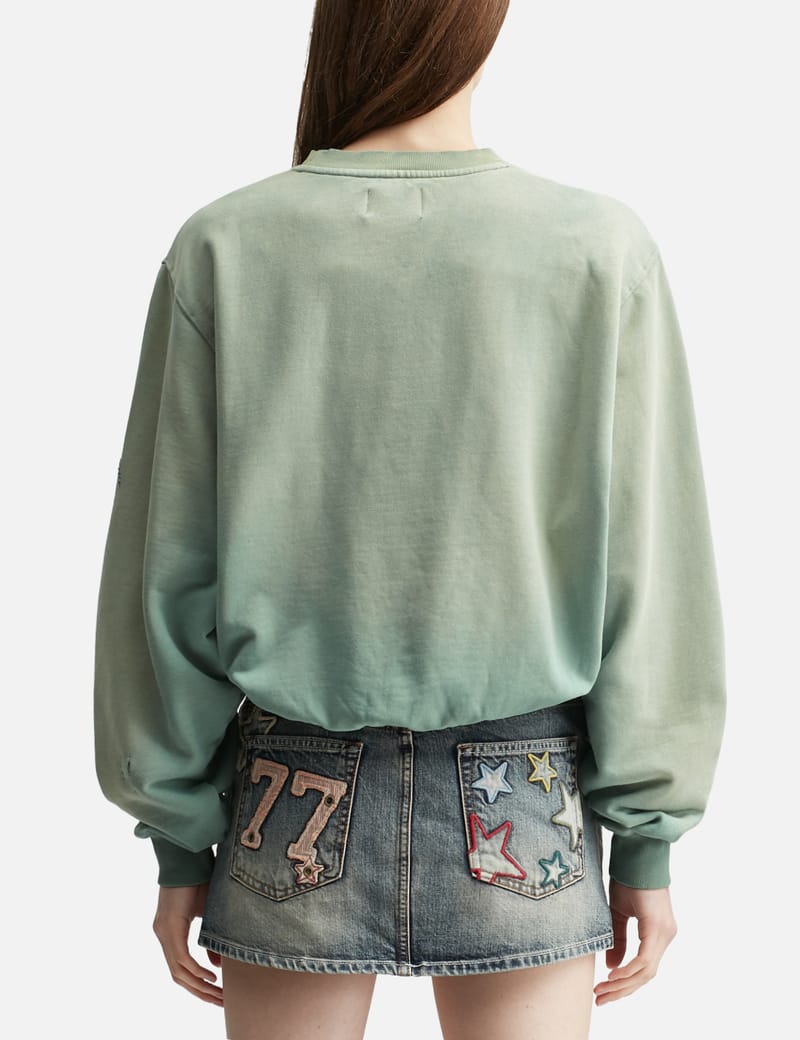Praying Spa Crewneck - Edgy green cotton sweatshirt with