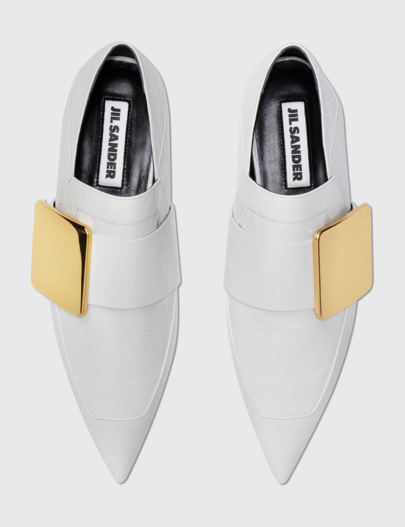 フラットシューズ Jil Sander White Leather Buckle Detail Loafers Jil Sander White Leather Buckle Detail Loafers | ModeSens