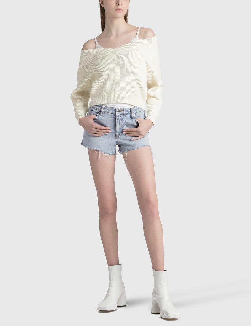 Alexander Wang】Pre-Styled ミッドライズ ショーツ ジーンズ