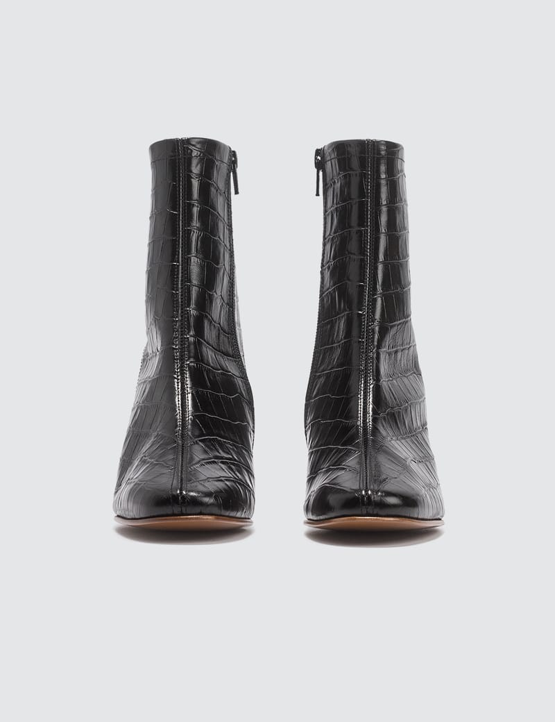 Sofia Croco Embossed Leather Black Boots