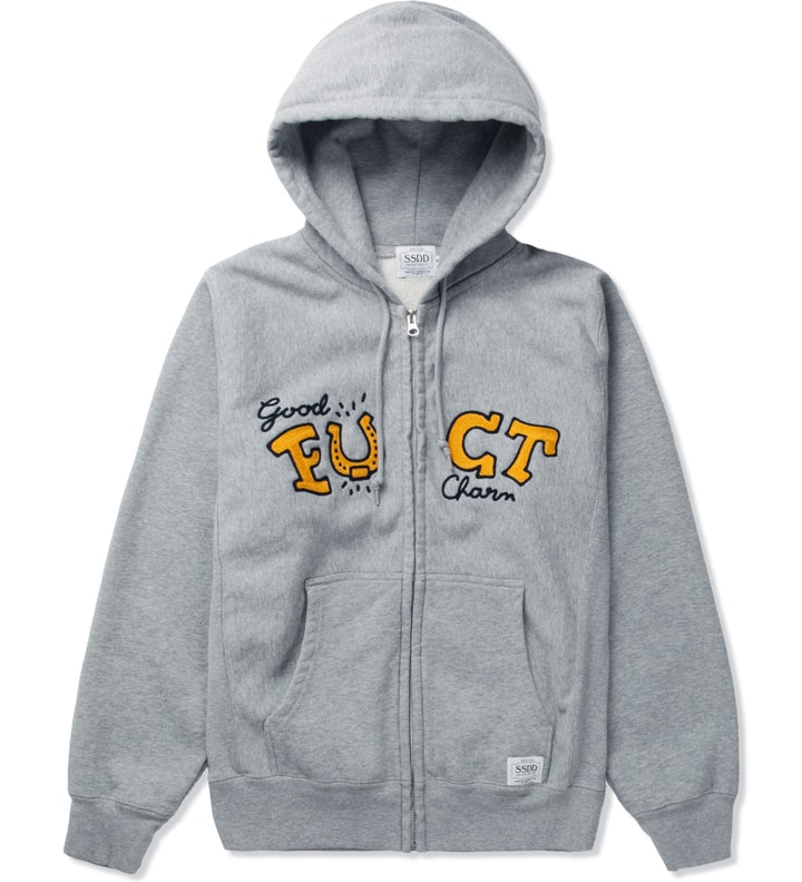FUCT SSDD - Heather Grey SSDD GOOD CHARM ZIP HOODIE | HBX