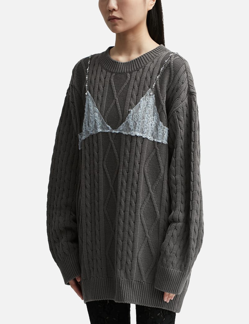 Tess Lace On Boyfriend Fit Knit Sweater