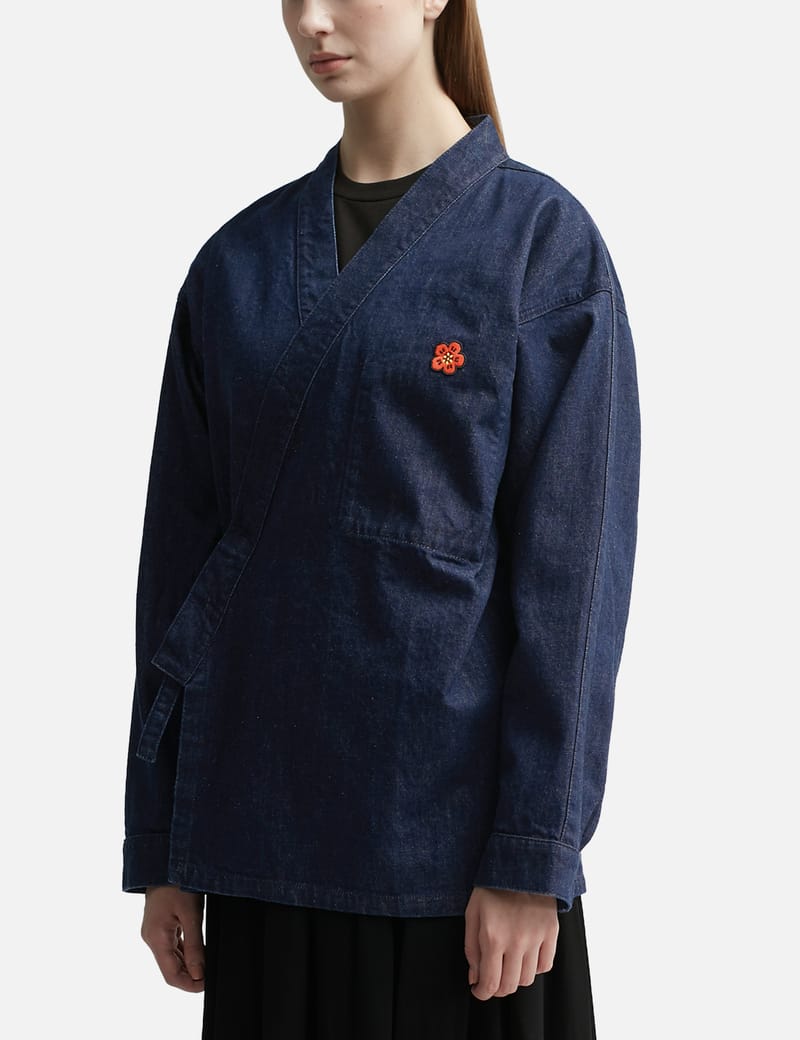 'boke Flower' Crest Denim Kimono Jacket In Blue