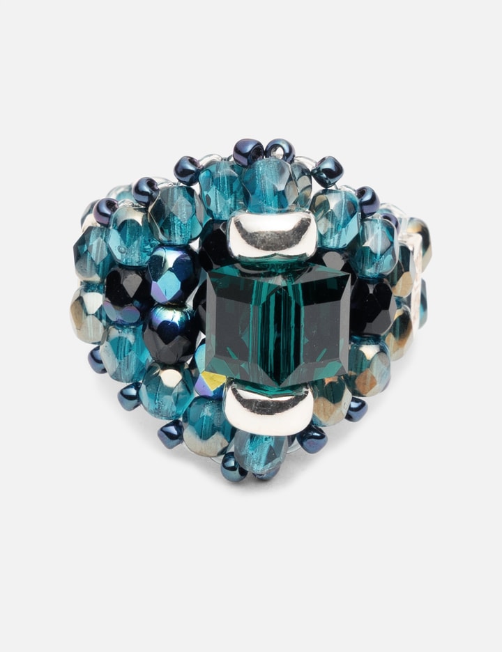 Needles Needles x Tie A Knot Square Crystal Beads Ring - 나비 모티프 925 실버와 ...