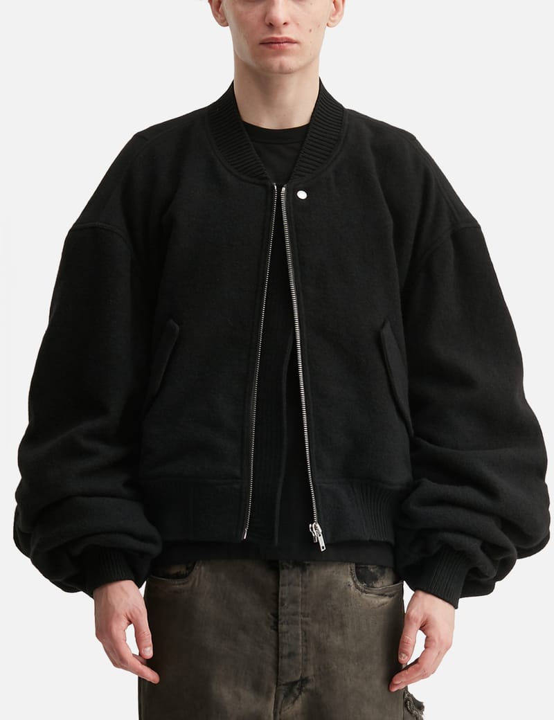 Rick Owens Cropped Hooded Flight jacket - Black virgin wool