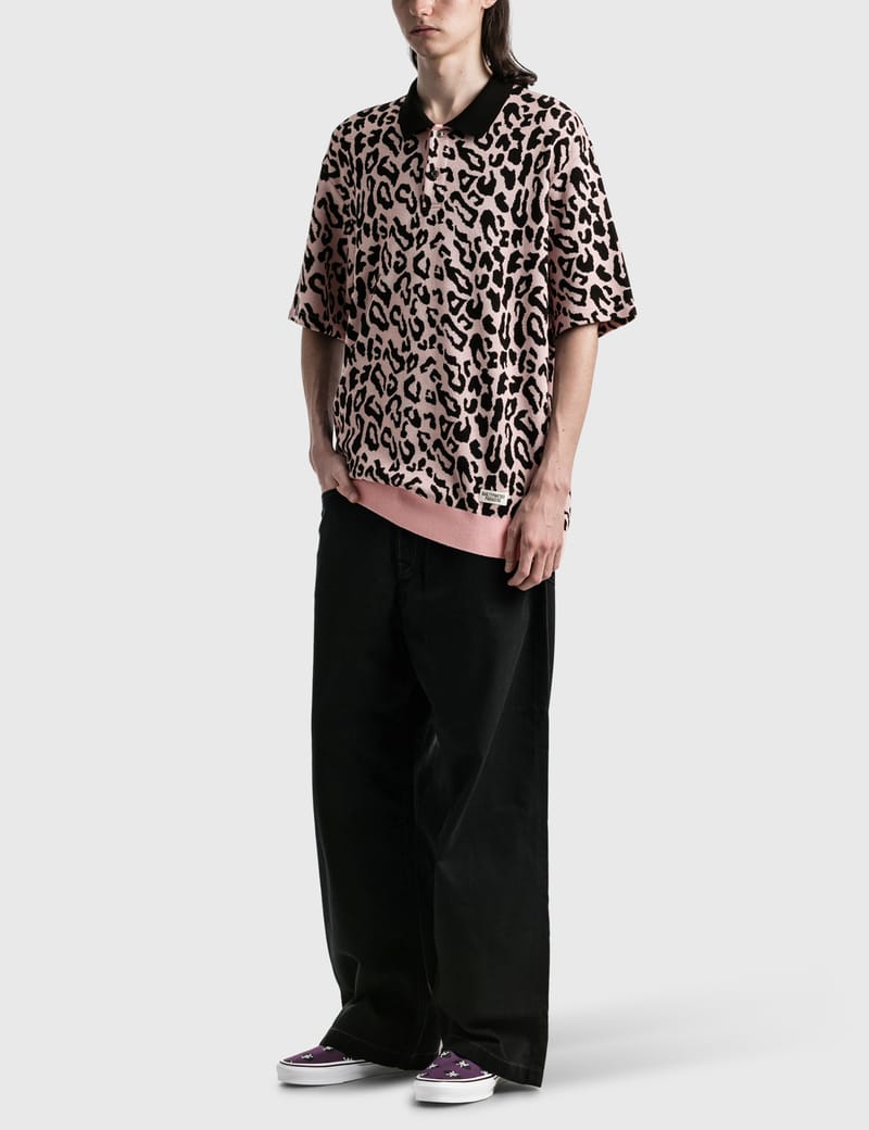 WACKO MARIA/LEOPARD VELOUR POLO SHIRT-