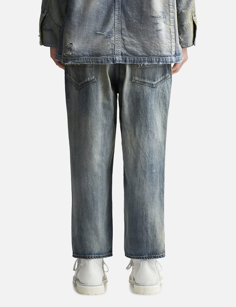 ANCELLM - DAMAGE SELVEDGE DENIM STRAIGHT 5P PANTS/INDIGO
