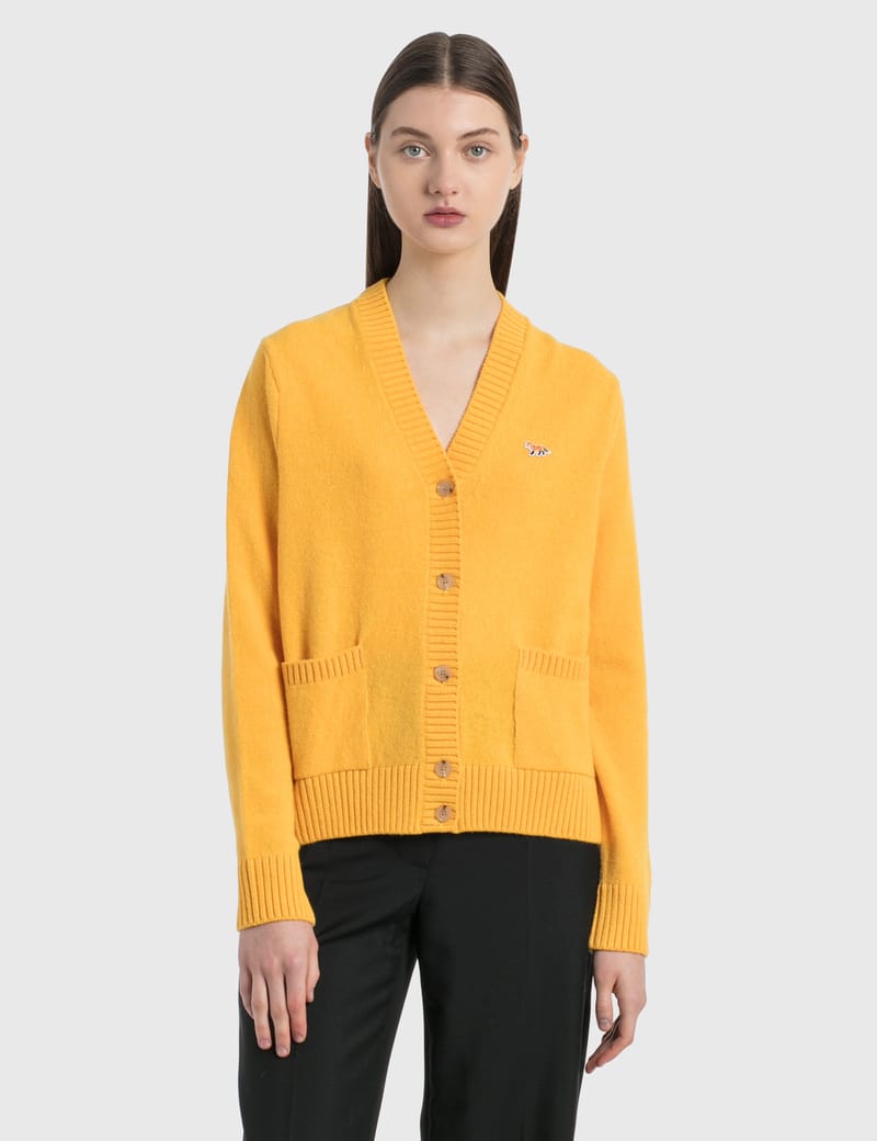 MAISON KITSUNÉ カーディガン　イエロー　XS Maison Kitsuné Yellow Fox Head Cardigan Maison Kitsune
