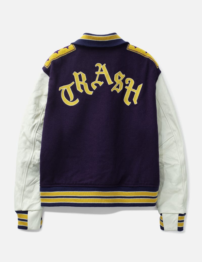 Needles Lettered Jacket - Purple melton wool varsity jacket with