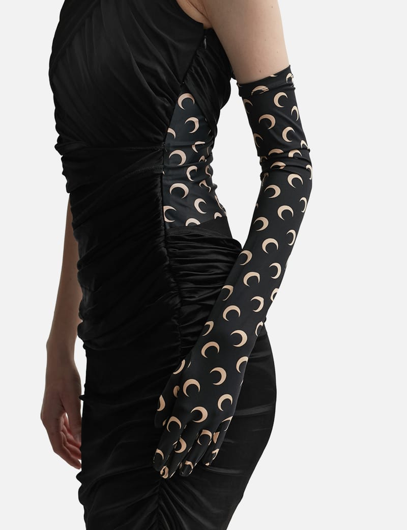 Marine Serre ブラック Recycled Moon Strass Jersey グローブ RECYCLED MOON JERSEY LONG GLOVES • Marine Serre