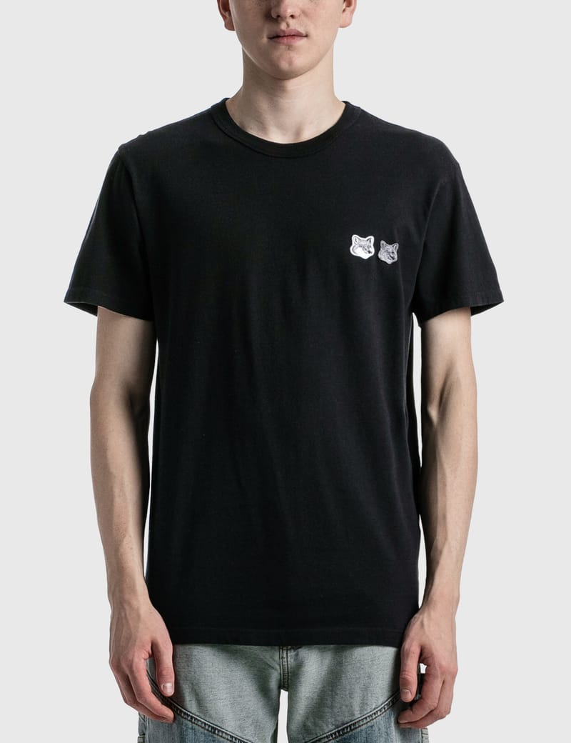 メゾンキツネ モノクローム ダブルフォックスヘッドパッチクラシックTシャツ 白 メゾンキツネ - ダブルモノクローム フォックスヘッド パッチ