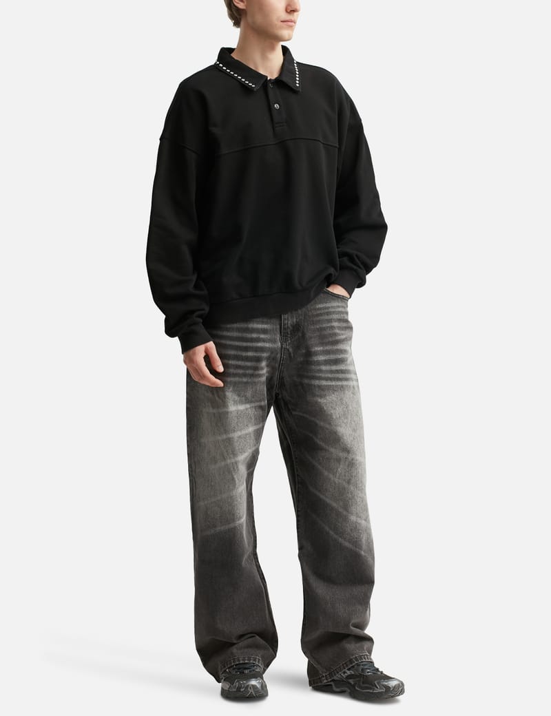 Pleasures - Tweak Studded Polo Sweatshirt | HBX - Globally