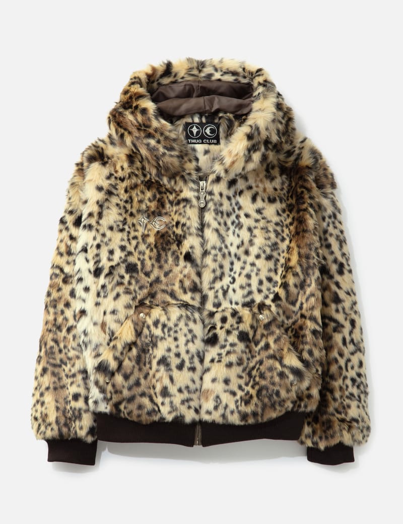 THUG CLUB Leopard Fur Jacket - Bold leopard print, plush faux fur