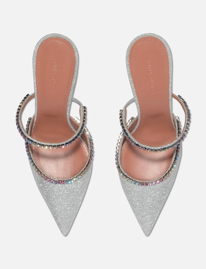 Amina Muaddi Gilda Brushed Silver Mule In Clear | ModeSens