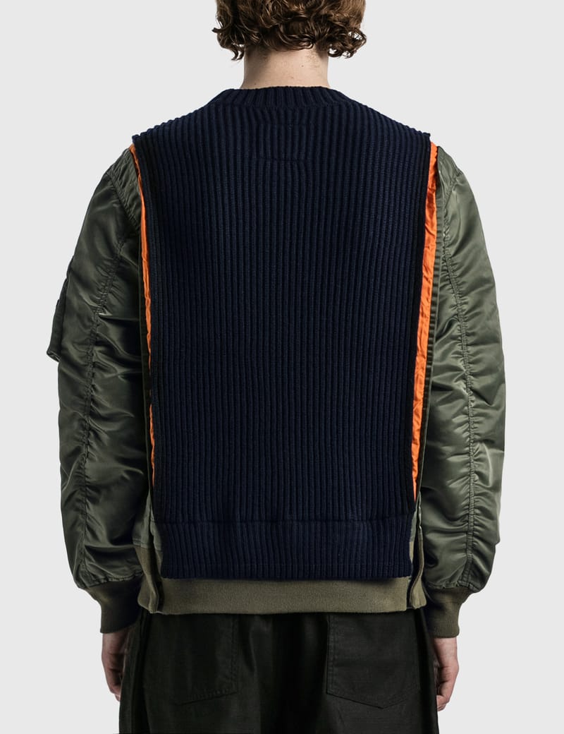 Sacai - Nylon Twill Mix Knit Pullover | HBX - Globally Curated