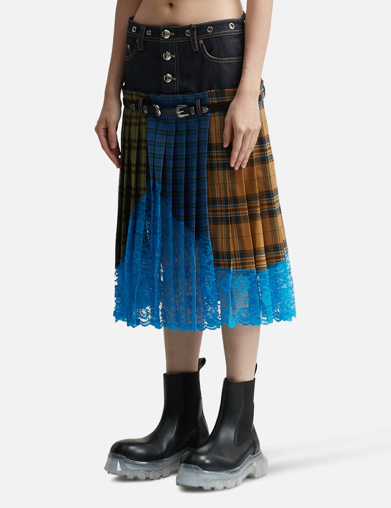 Andersson Bell - Dia Check On Denim Long Skirt | HBX