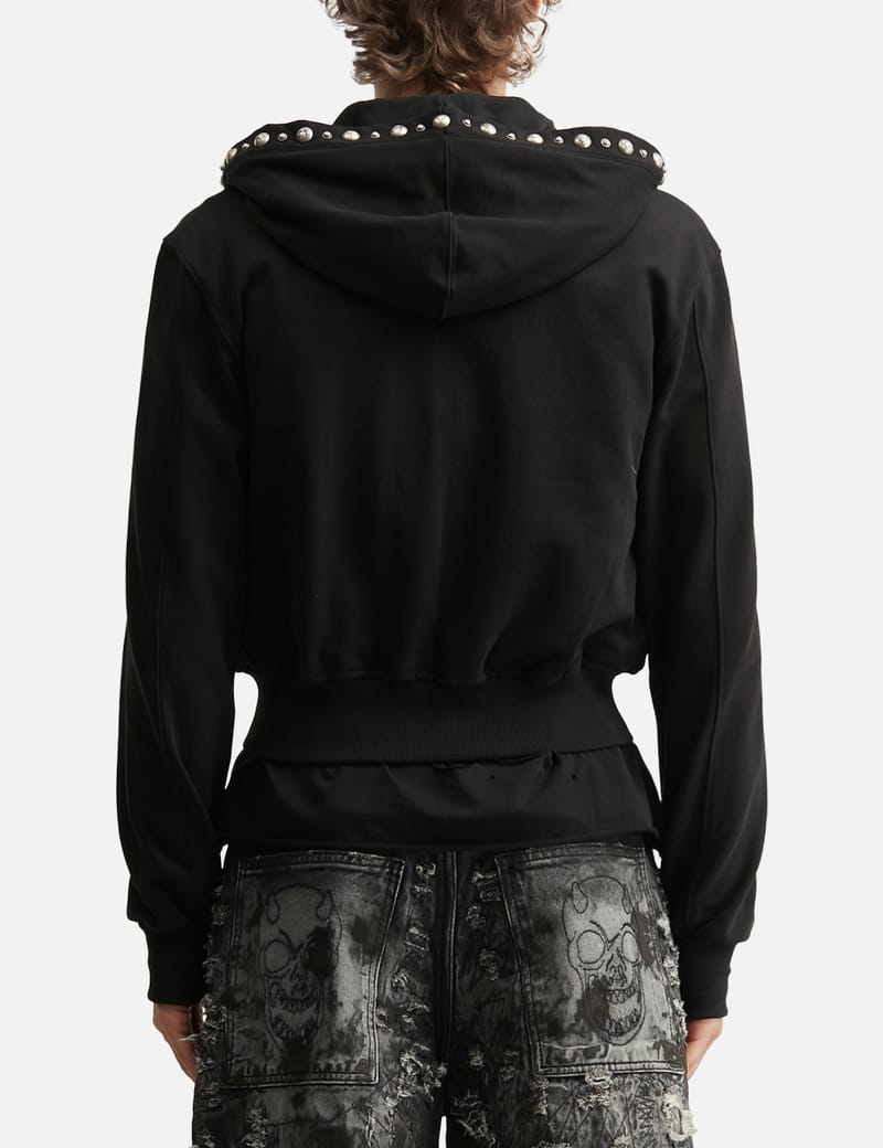 THUG CLUB Studded Line Cropped Zip-Up Hoodie - Cropped slim-fit