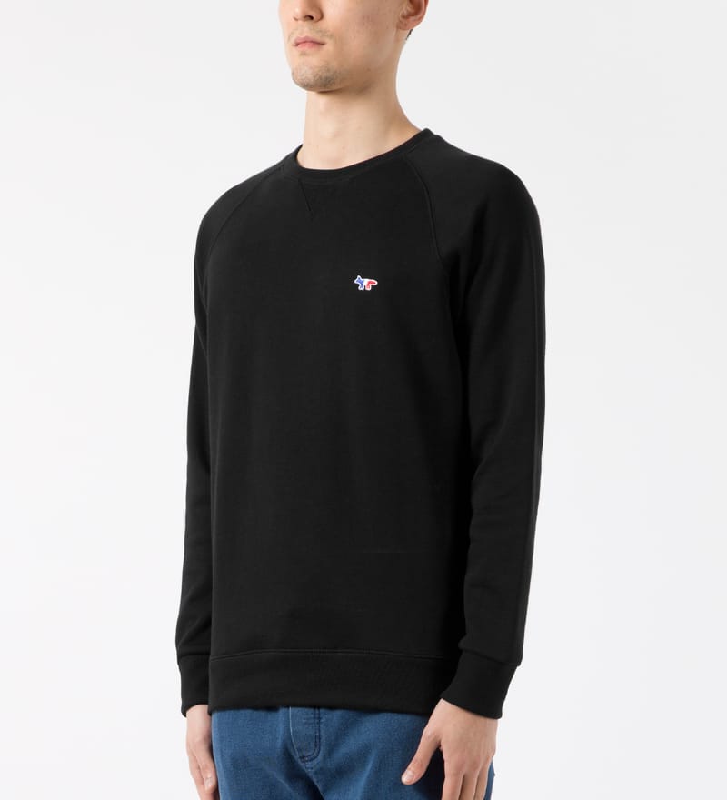 Maison Kitsuné - Black R-neck Sweater with Tricolor Fox Patch