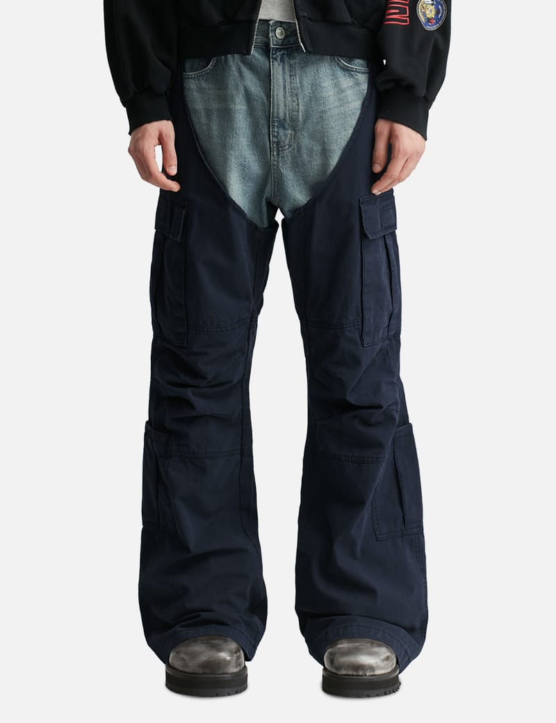 Protocol-Index Biker Cargo Denim Pants - 100% cotton, double