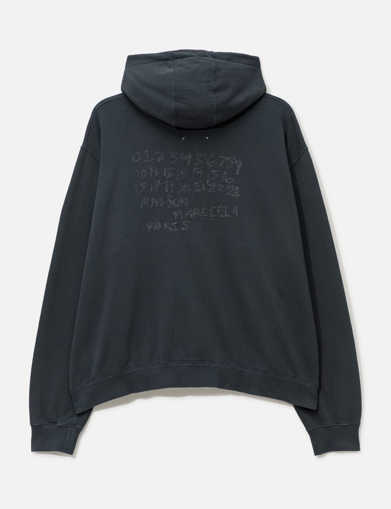 Maison Margiela Embroidered Logo Hoodie - Washed black cotton