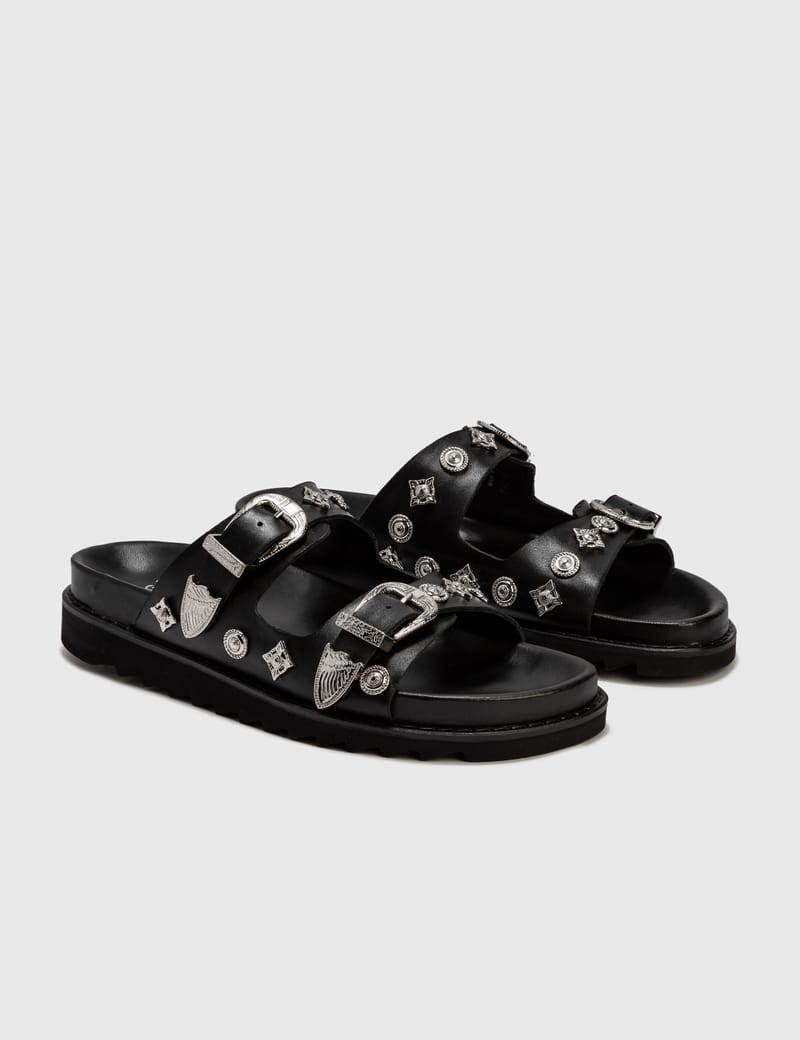 サンダル Toga Virilis Studded Smooth Leather Flat Sandals Toga Virilis Studded Slippers | Black | FARFETCH