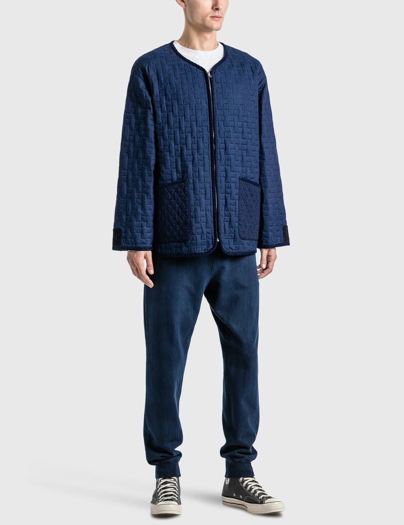 BLUE BLUE JAPAN - Indigo Two Tone Quilt Collarless Zip Jacket