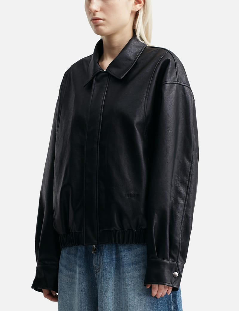 ◆DEINET◆ ECOLEATHER BOMBER BANDED JUMPER IN CREAM KDBJP4S3 DEINET - Eco-Leather Bomber Banded Jumper | HBX - Globally