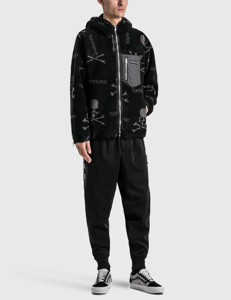 Mastermind Japan - All-over Skull Logo Sherpa Zip Up Hoodie