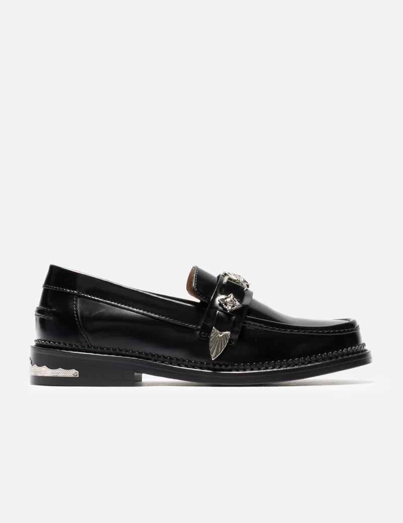 Toga Pulla Cross Strap Ballet - Black leather ballet flats with