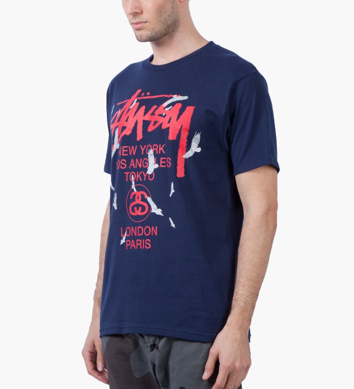 Stüssy - Navy World Tour Birds T-Shirt | HBX - Globally Curated