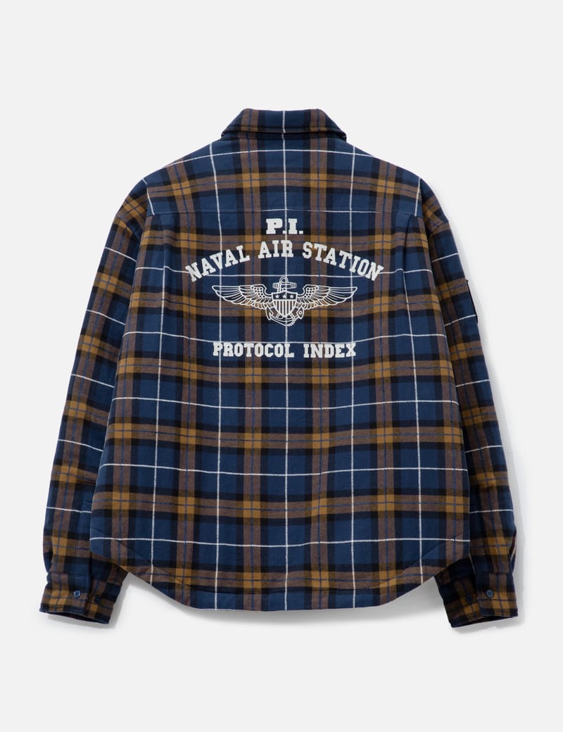 Protocol-Index Fur Flannel Shirts Jacket - Navy quilted jacket