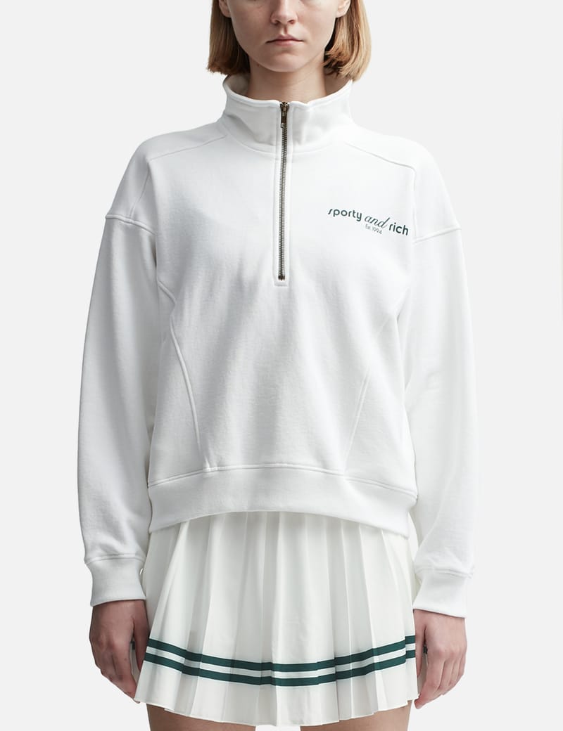 ★Sporty & Rich★ Tank Logo Half Zip-Up Sweatshirt White QZA Sporty & Rich - Tank Quarter Zip | HBX - Globally Curated