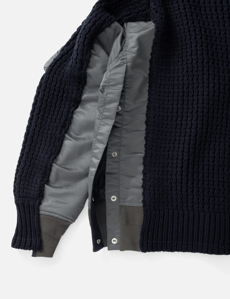 Nylon Twill Mix Knit Blouson In Grey