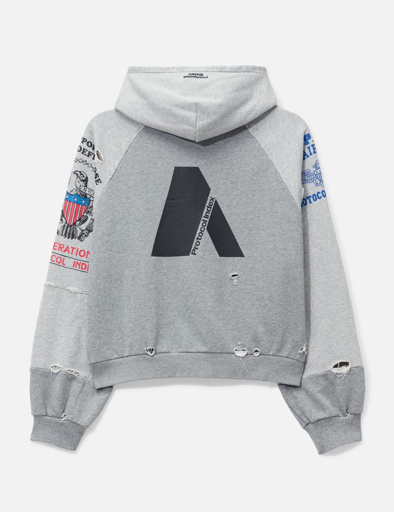 Protocol index ZIPフーディ Protocol-Index Reconstructed Zip Hoodie - Distressed cotton zip