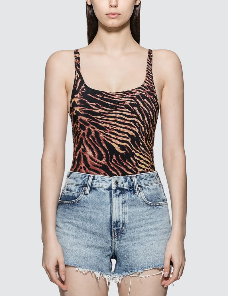 Ganni Tiger Print One Piece Swimsuit HBX Globally Curated