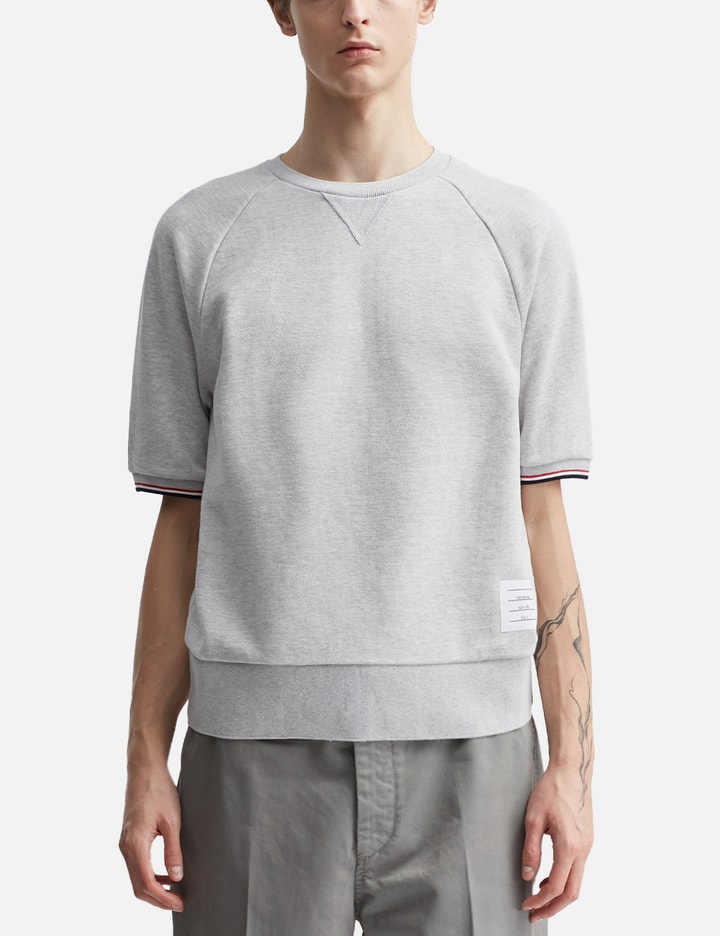 Thom Browne Short Sleeve Raglan Pullover - Light gray pique crewneck ...