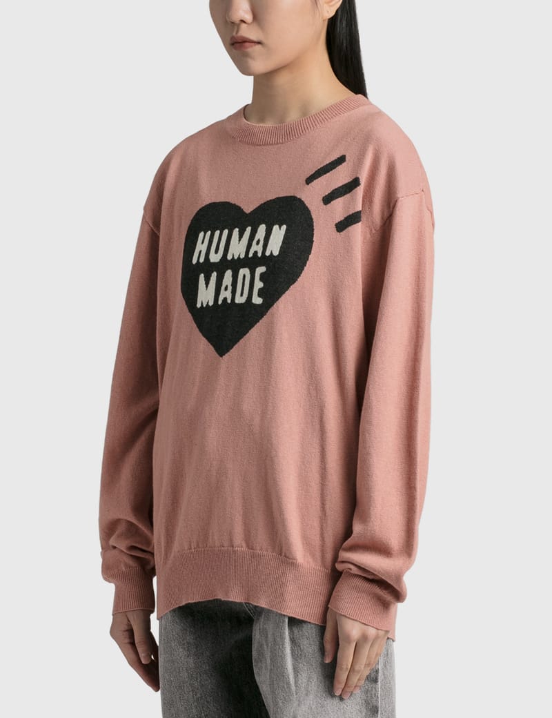 男性に人気！ HUMAN MADE HEART L S KNIT SWEATER PINK