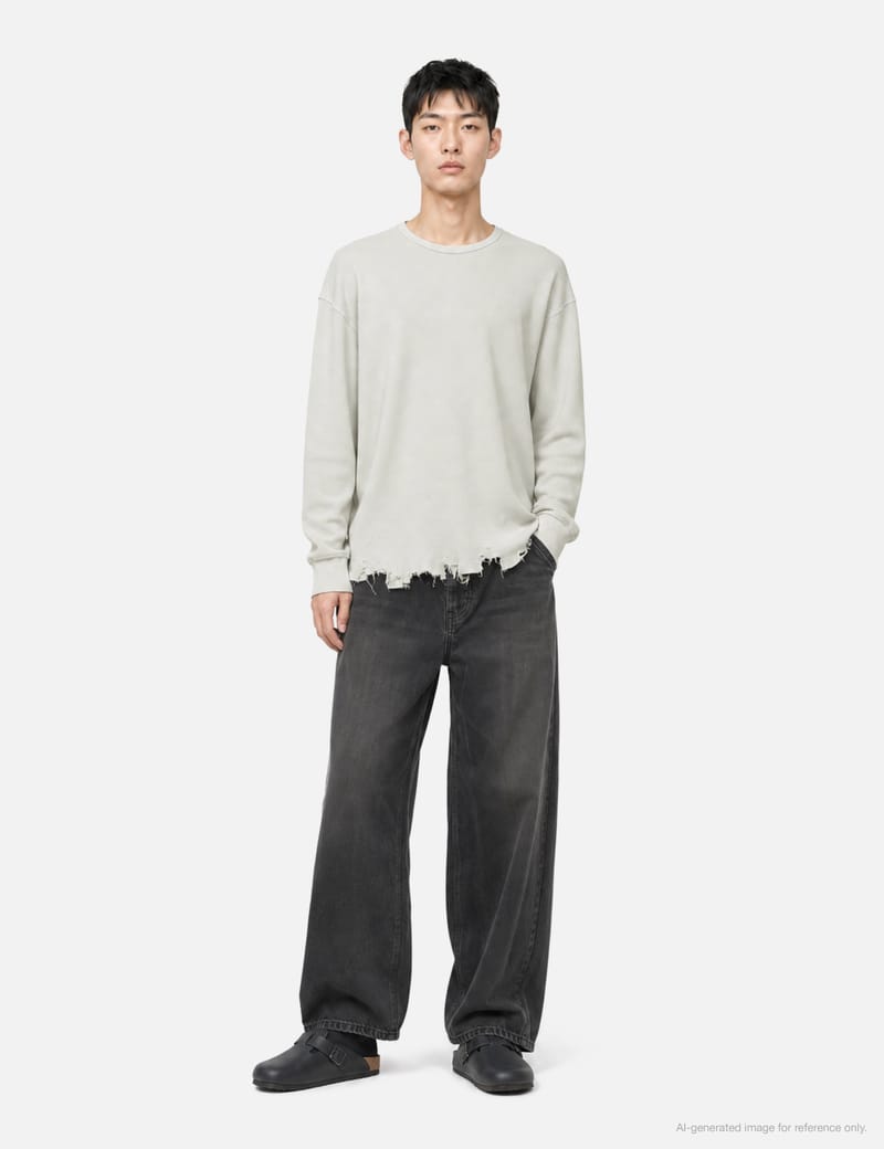 ANCELLM Damage Waffle Crew Long Sleeves T-Shirt - Japanese cotton