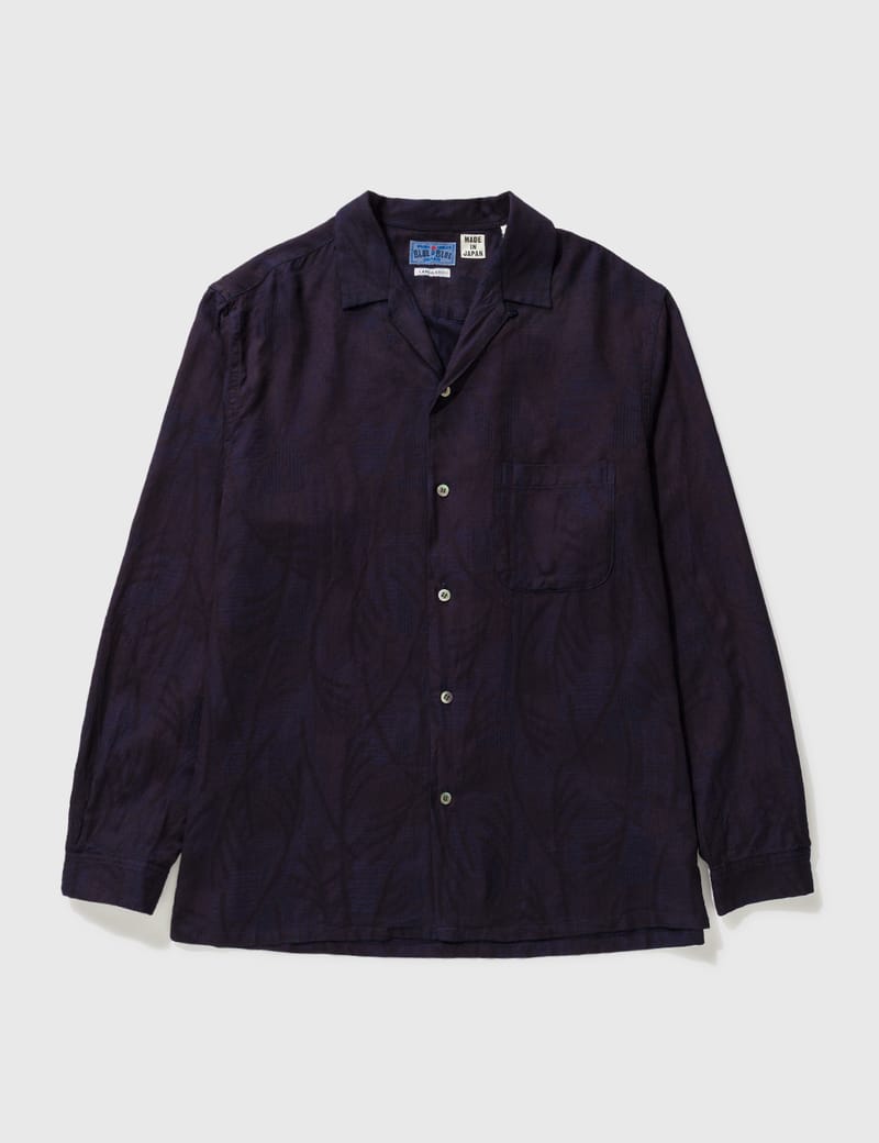 BLUE BLUE JAPAN - Indigo Pampas Grass Jacquard Open Collar Shirt