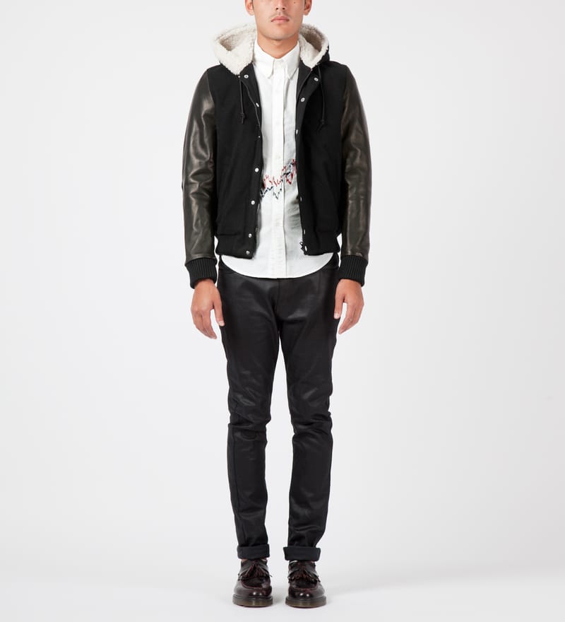Band of Outsiders - Black Leather Varsity Jacket | HBX