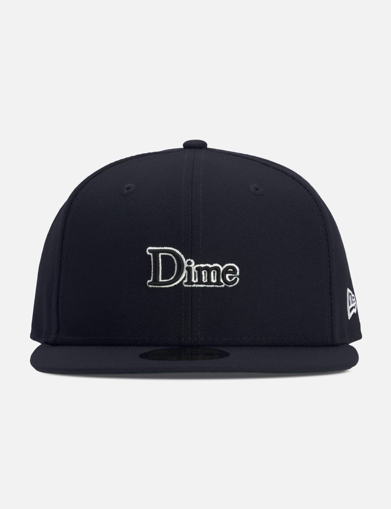 Dime Cursive New Era Cap - Black wool 6-panel cap with embroidered