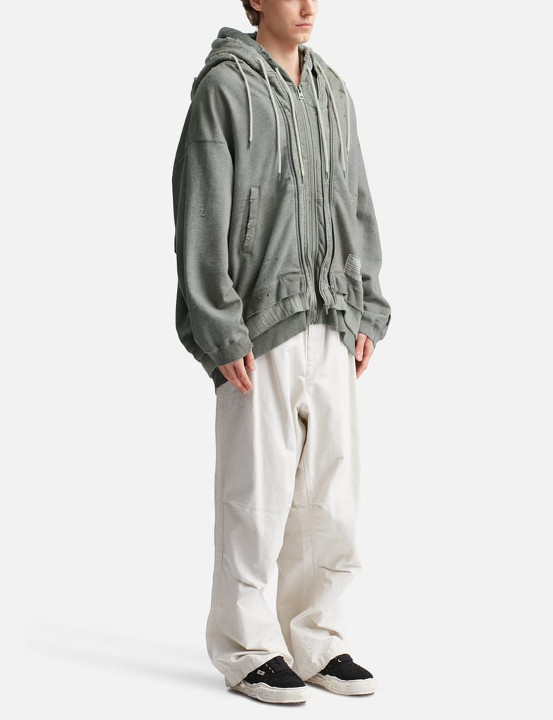 Maison Mihara Yasuhiro Triple Layered Zip-up Hoodie - Distressed