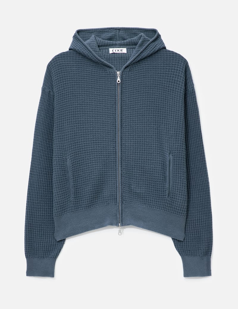 COOR Waffle Cotton Color Dyed Hoodie Zip-up - Washed Navy waffle