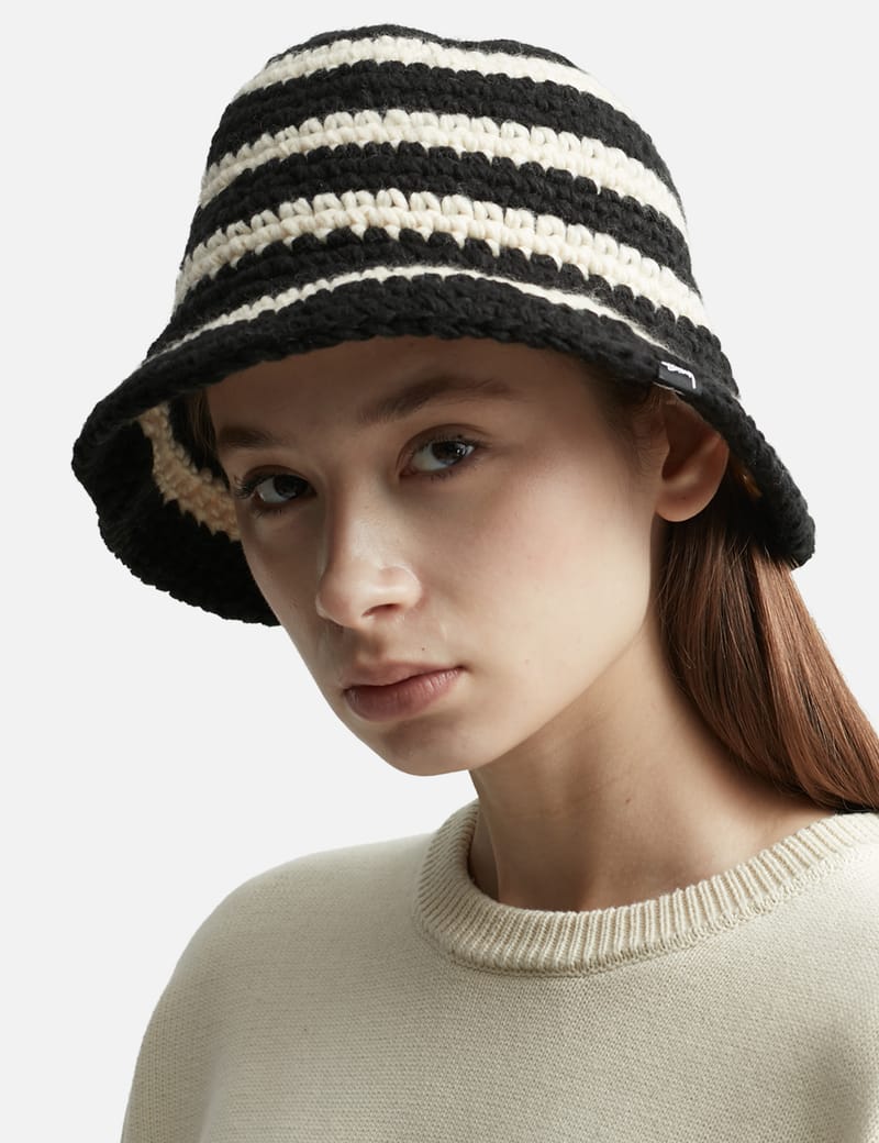 Stussy SWIRL KNIT BUCKET HAT Black White-