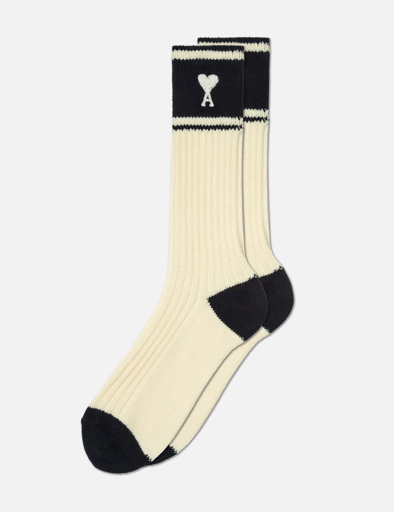 ★AMI PARIS★Black Cotton Ami de coeur Thin Socks★ Off White/Grey/Black Three Pack Ami De Coeur Socks | AMI PARIS