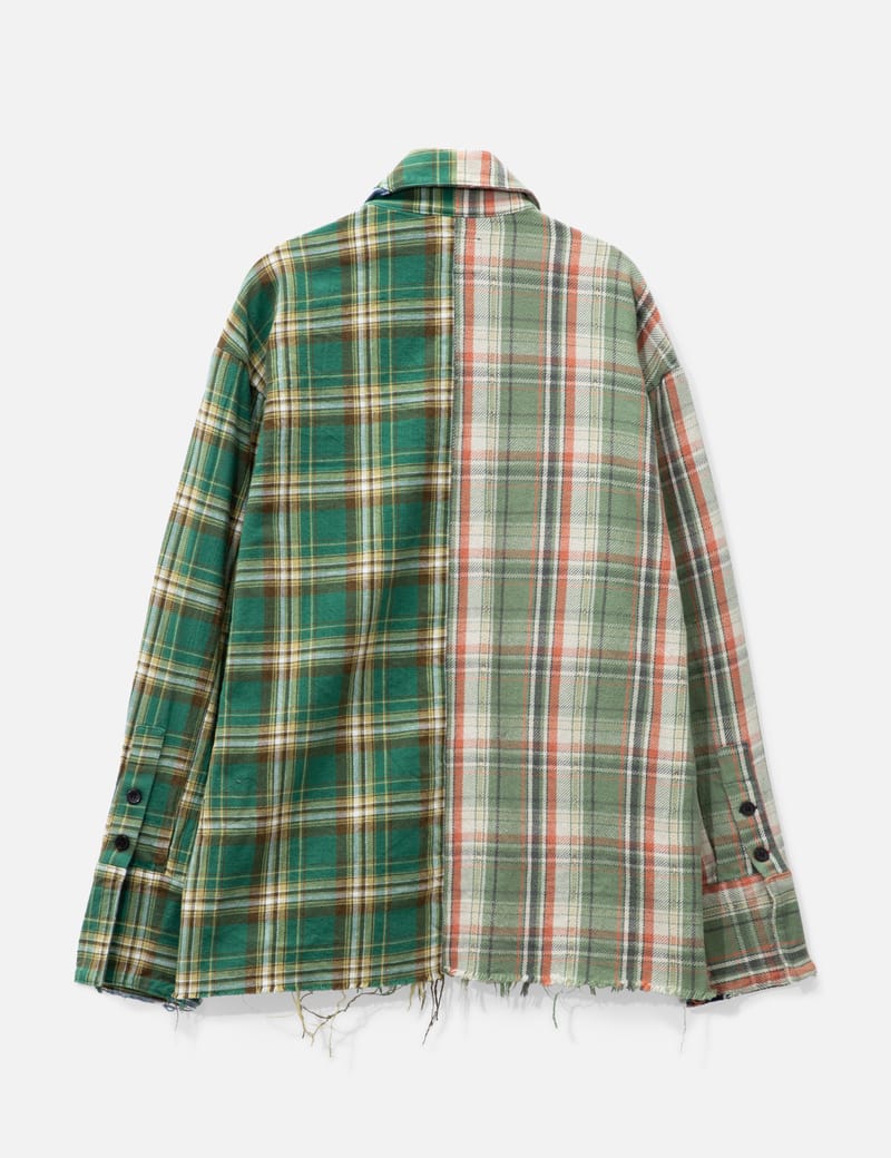 Greg Lauren Plaid Patchwork Shirt | Blue | FARFETCH IN