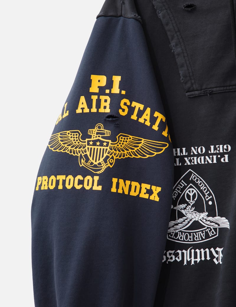 Protocol-Index Upside Down Zip Hoodie - 逆さまデザインの半オーバー