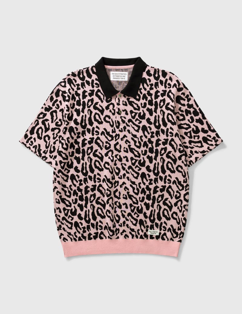 WACKO MARIA/LEOPARD VELOUR POLO SHIRT-